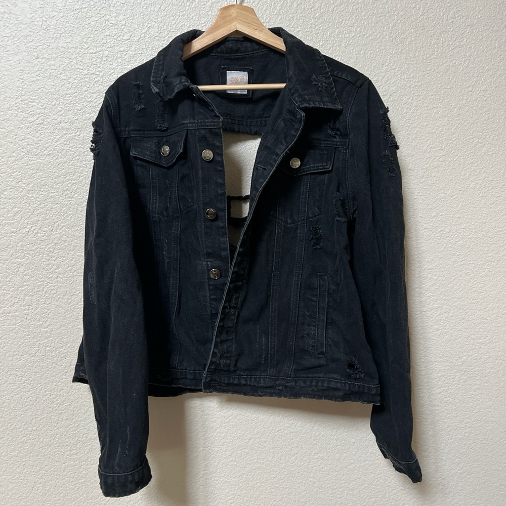 Forever 21 Distressed Black Denim Jacket